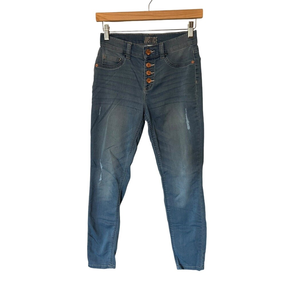 Justice Skinny Leg Jegging Jeans Girls Size 14 Blue Mid Rise Med Wash EUC